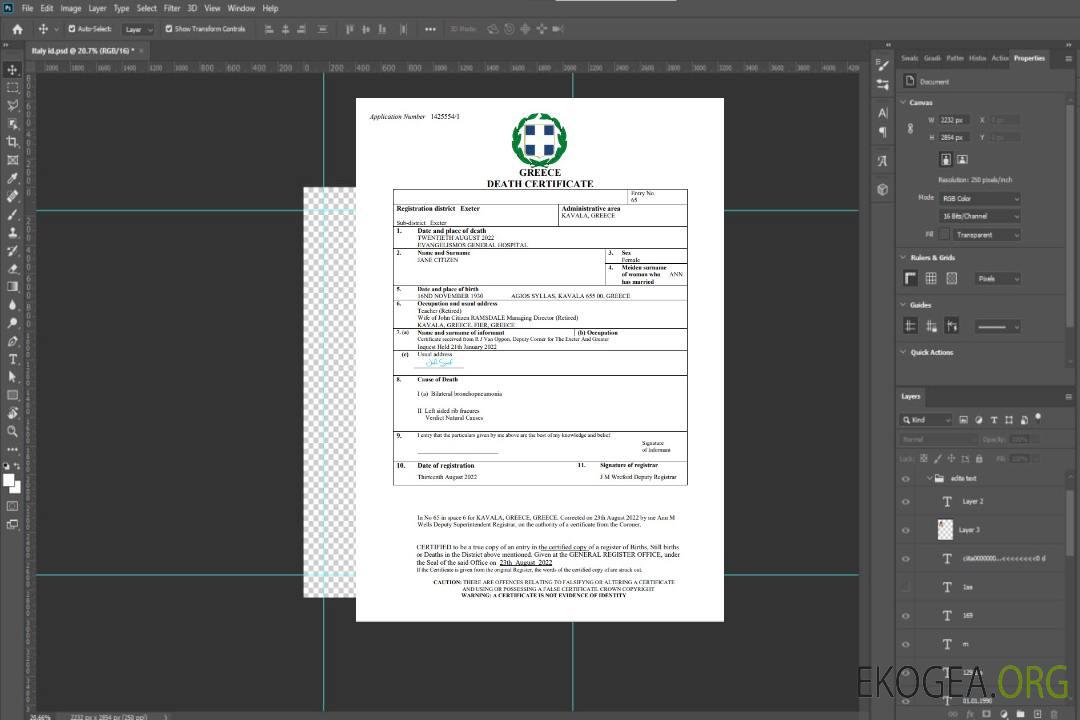 Modèle Word et PDF de certificat de décès en Grèce template Modèle Word et PDF de certificat de décès en Grèce template